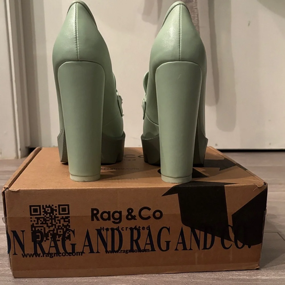 Rag & Co Mint Green Chunky Heel Platform Loafers